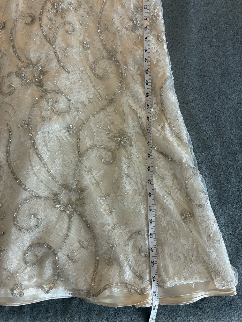 Beaded Ivory Lace Evening Dress with V-Neck - Picture 10 of 11